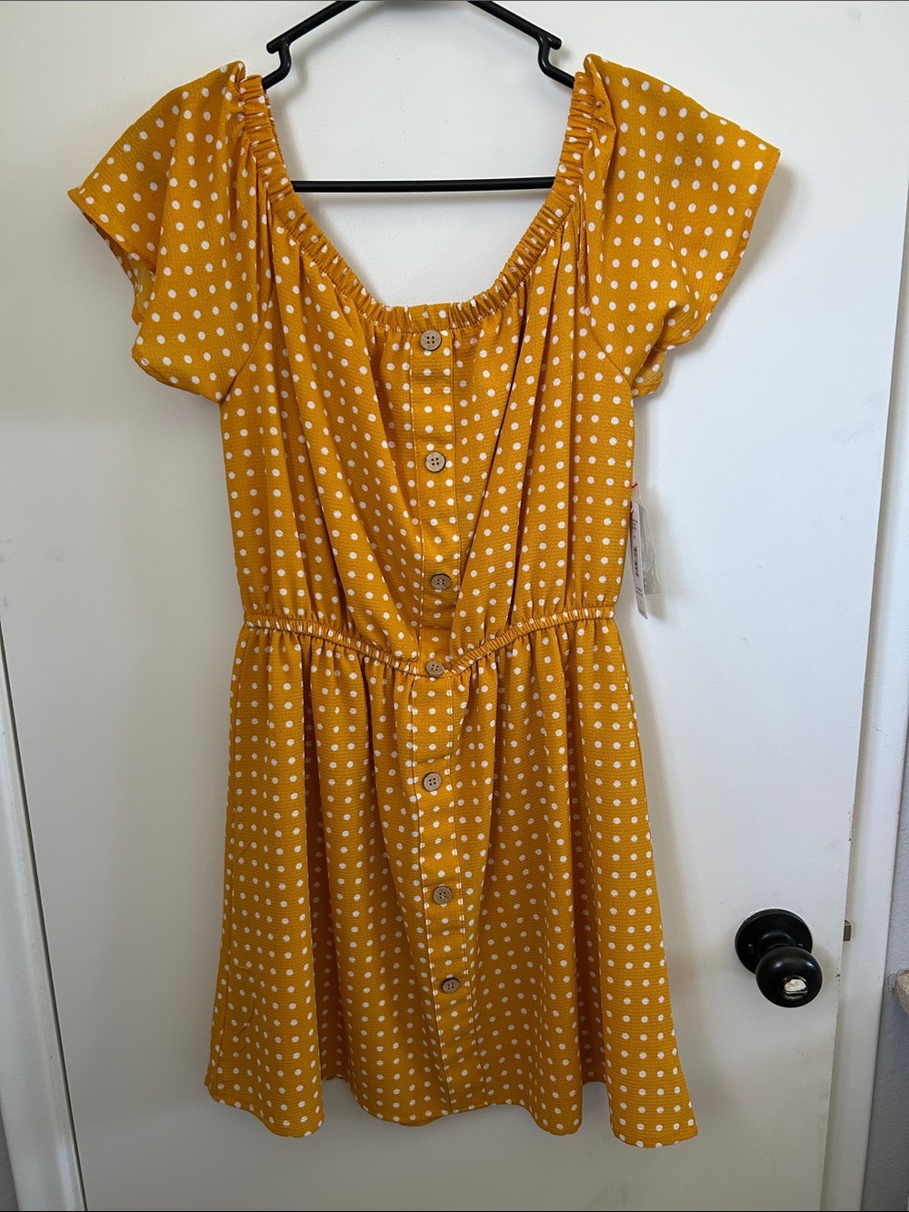 Girls' Mustard Polka Dot Button-Front Dress